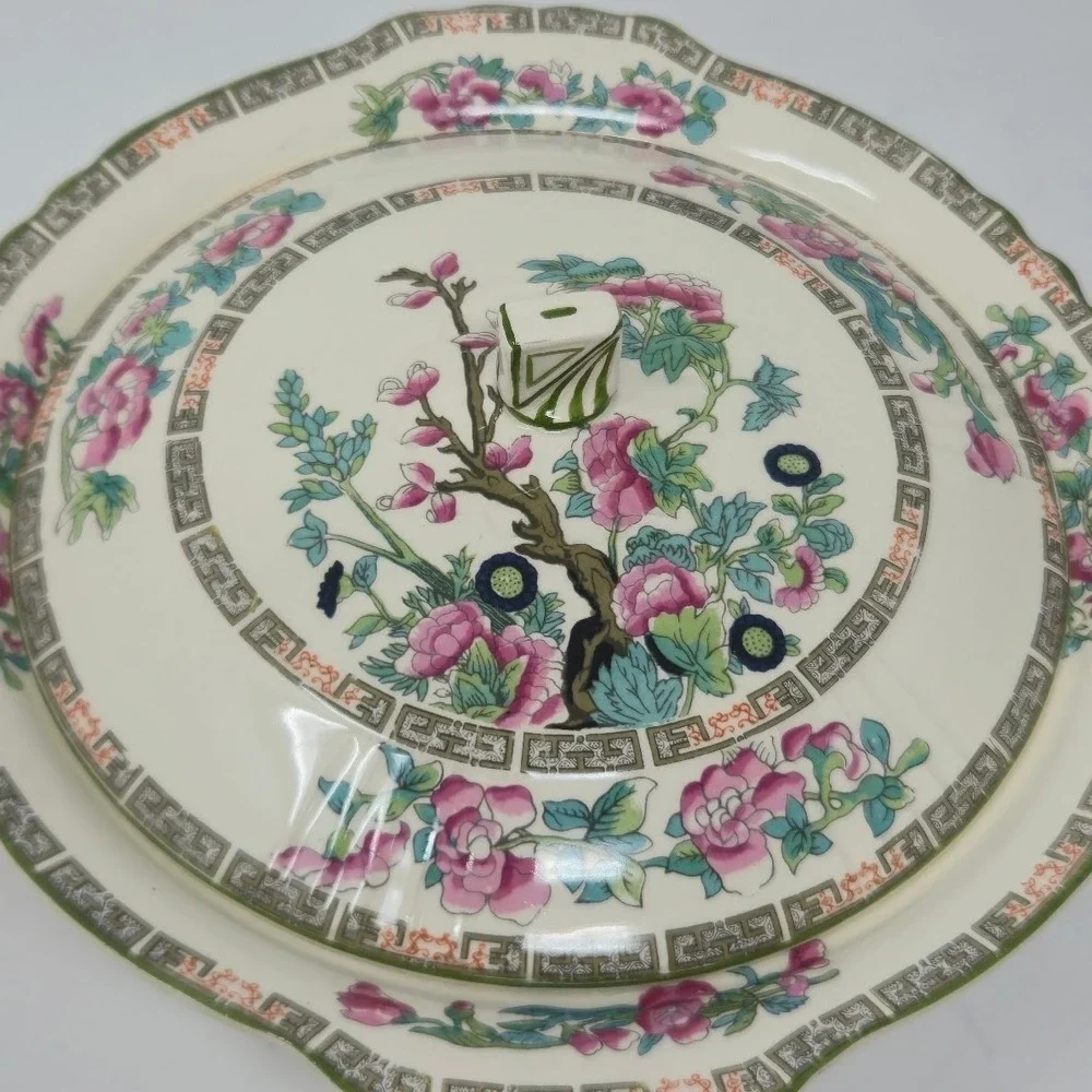 Vintage Myott Staffordshire Indian Tree Round Covered Vegetable Dish Tureen 10